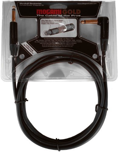 Mogami Gold Instrument-R Guitar Instrument Cable, 1/4" TS Male Plugs, Gold Contacts, Right Angle and Straight Connectors