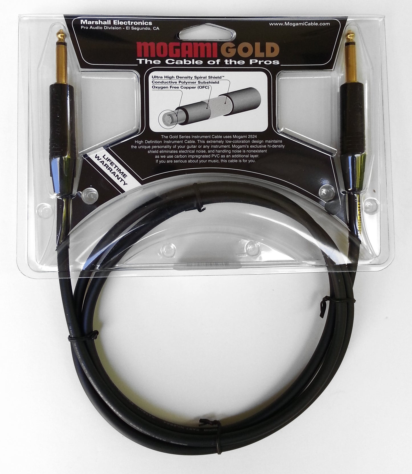 Mogami Gold Instrument Guitar Instrument Cable, 1/4" TS Male Plugs, Gold Contacts, Straight Connectors