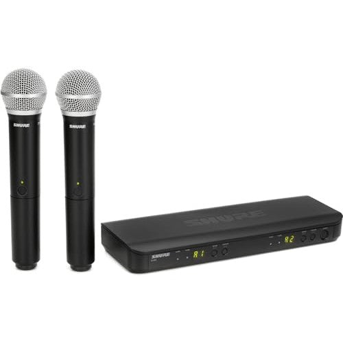 Shure BLX288/PG58 UHF Wireless Microphone System - Perfect for Church, Karaoke, Vocals - 14-Hour Battery Life, 300 ft Range | includes (2) PG58 Handheld Vocal Mics, Dual Channel Receiver | H9 Band