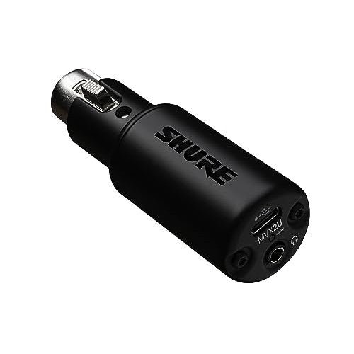 Shure MVX2U XLR-to-USB Digital Interface with Headphone Jack, Integrated Pre-amp with 60dB Gain Control, Zero-Latency Monitoring, 48V Phantom Power, ShurePlus Desktop App, 1m USB-C Cable