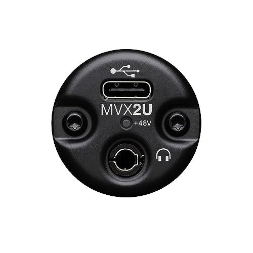 Shure MVX2U XLR-to-USB Digital Interface with Headphone Jack, Integrated Pre-amp with 60dB Gain Control, Zero-Latency Monitoring, 48V Phantom Power, ShurePlus Desktop App, 1m USB-C Cable