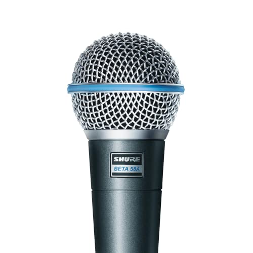 Shure BETA 58A Vocal Microphone - Single Element Supercardioid Dynamic Mic for Stage and Studio, Includes A25D Adjustable Stand Adapter, 5/8” to 3/8” (Euro) Thread Adapter and Storage Bag