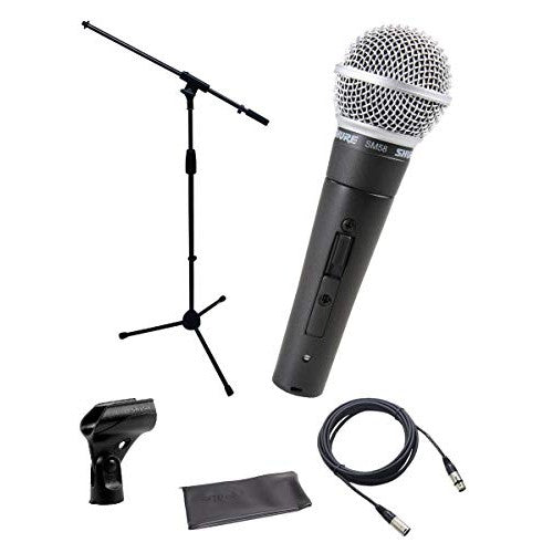 Shure SM58-S Microphone Bundle with on/off Switch, clip and pouch, MIC Boom Stand and XLR Cable