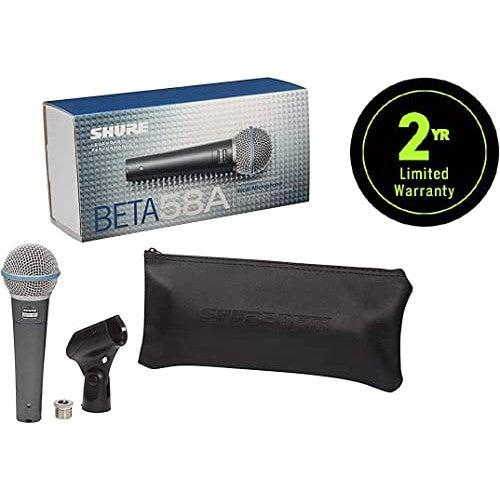 Shure BETA 58A Vocal Microphone - Single Element Supercardioid Dynamic Mic for Stage and Studio, Includes A25D Adjustable Stand Adapter, 5/8” to 3/8” (Euro) Thread Adapter and Storage Bag