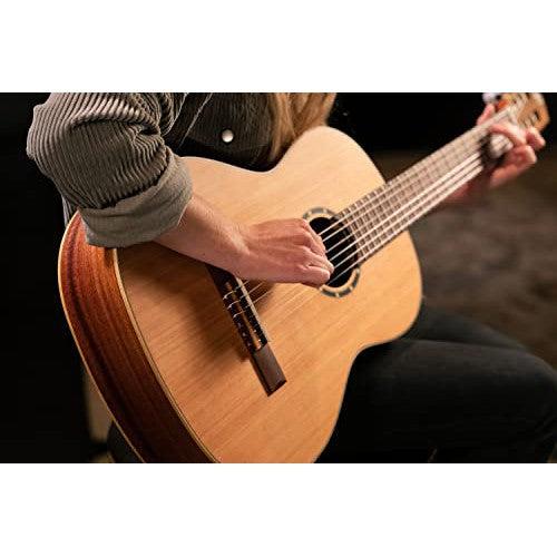 Ortega Guitars 6 String Family Series Full Size Nylon Classical Guitar w/Bag, Right, Cedar Top-Natural-Satin, (R122)