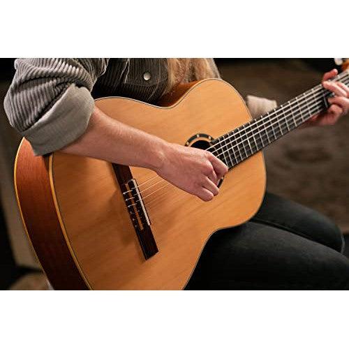 Ortega Guitars 6 Family Series Size Nylon String Classical Guitar w/Bag, Right, Cedar Top-Natural-Satin, Full - Slim Neck (R122SN)