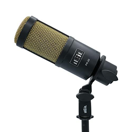 Heil PR 40 Dynamic Microphone for Streaming, Podcast, Recording, and Broadcast, XLR Microphone for Live Music, Wide Frequency Response, Smooth Sound, Superior Rear Noise Rejection - Black & Gold