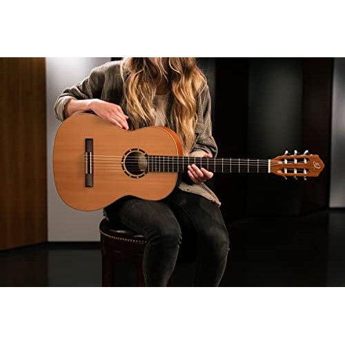 Ortega Guitars 6 Family Series Size Nylon String Classical Guitar w/Bag, Right, Cedar Top-Natural-Satin, Full - Slim Neck (R122SN)