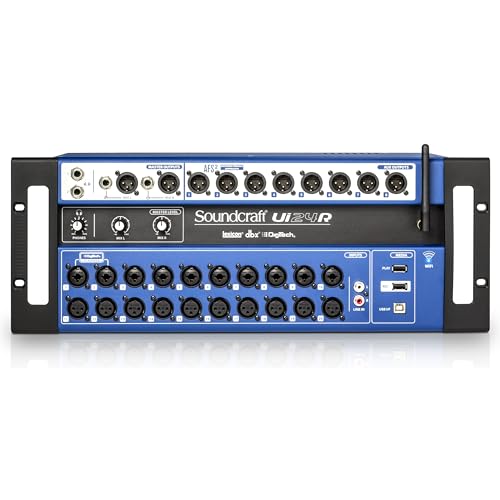 Soundcraft Ui24R Rack-Mountable Laptop or Tablet-Controlled, 24 input Digital Audio Mixer with onboard Signal Processing. Blue and Gray