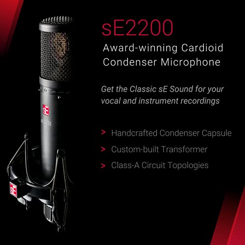 SE ELECTRONICS - 2200 Large Diaphragm Cardioid Condenser Mic with Shockmount and Filter