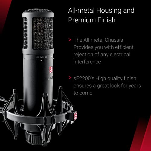 SE ELECTRONICS - 2200 Large Diaphragm Cardioid Condenser Mic with Shockmount and Filter