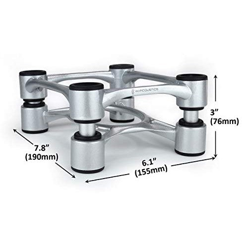 IsoAcoustics Aperta Series Isolation Speaker Stands with Tilt Adjustment: Aperta (6.1" x 7.5") Silver Pair