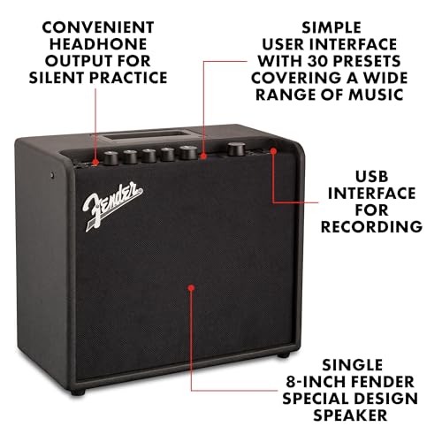 Fender Mustang LT25 Guitar Amp, 25-Watt Combo Amp, with 2-Year Warranty, 30 Preset Effects with USB Audio Interface for Recording