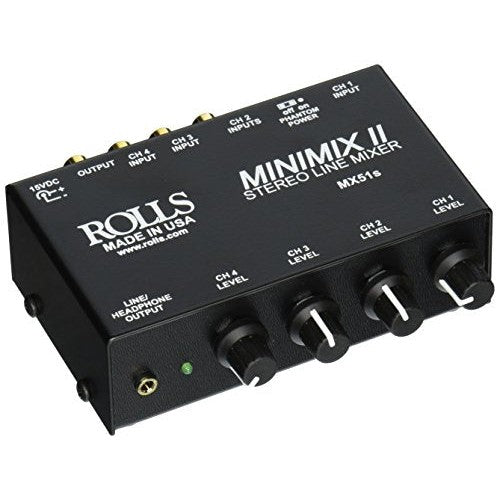 Rolls MX51S Mini Mix 2 Four-Channel Stereo Line Mixer Black