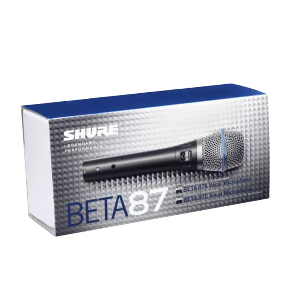 Shure BETA 87C Studio Grade Vocal Microphone with Built-in Pop Filter - Single Element Cardioid Condenser Mic with A25D Mic Clip and Storage Bag, Ideal for Studio Recording and Live Performances