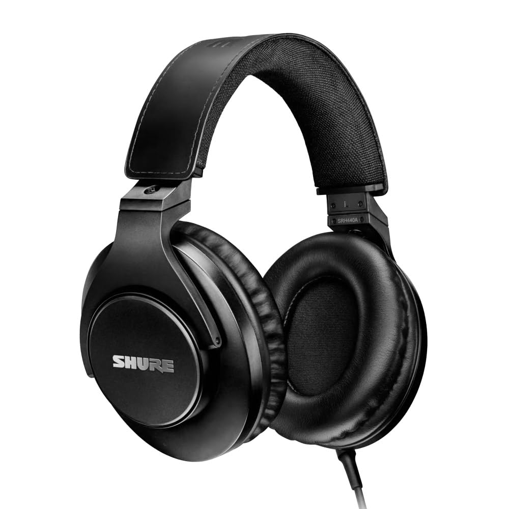 Shure SRH440A Over-Ear Wired Headphones for Monitoring & Recording, Professional Studio Grade, Enhanced Frequency Response, Work with All Audio Devices, Adjustable & Collapsible Design - 2022 Version