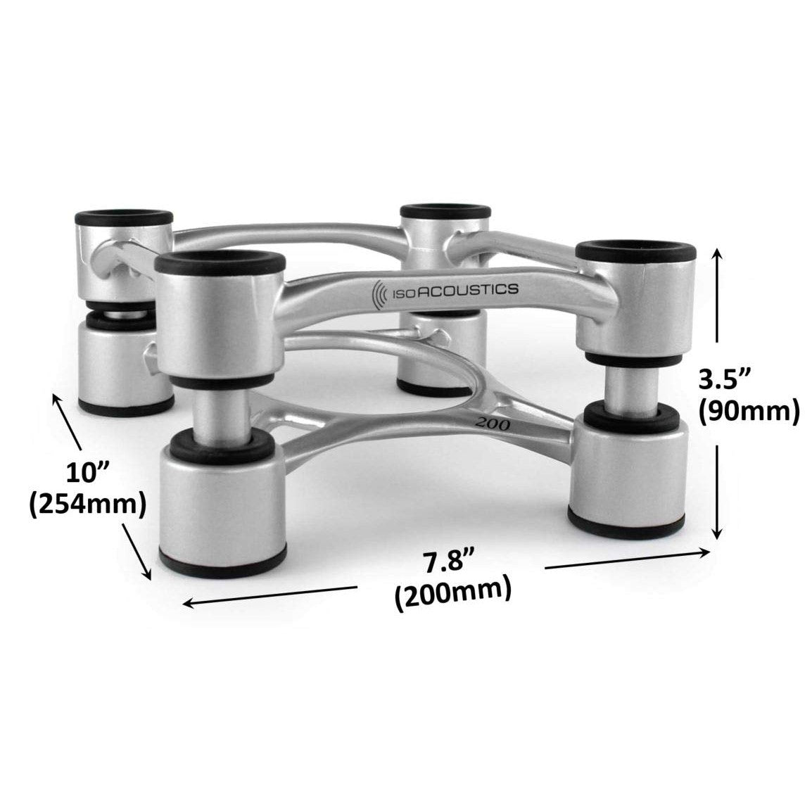 IsoAcoustics Aperta Series Isolation Speaker Stands with Tilt Adjustment: Aperta200 (7.8" x 10") Silver Pair