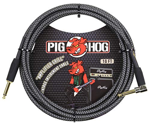 Pig Hog PCH10AGR Right-Angle 1/4" to 1/4" Amplifier Grill Guitar Instrument Cable, 10 Feet