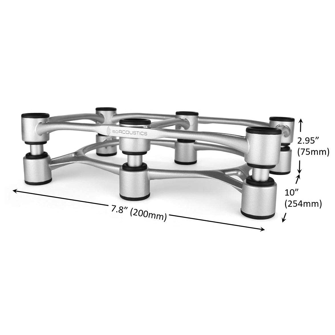 IsoAcoustics Aperta Series Isolation Speaker Stands with Tilt Adjustment: Aperta300 (11.8" W x 7.9" D) Silver (Single)