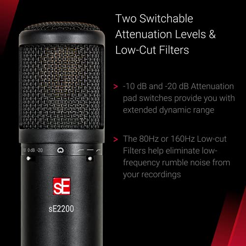 SE ELECTRONICS - 2200 Large Diaphragm Cardioid Condenser Mic with Shockmount and Filter