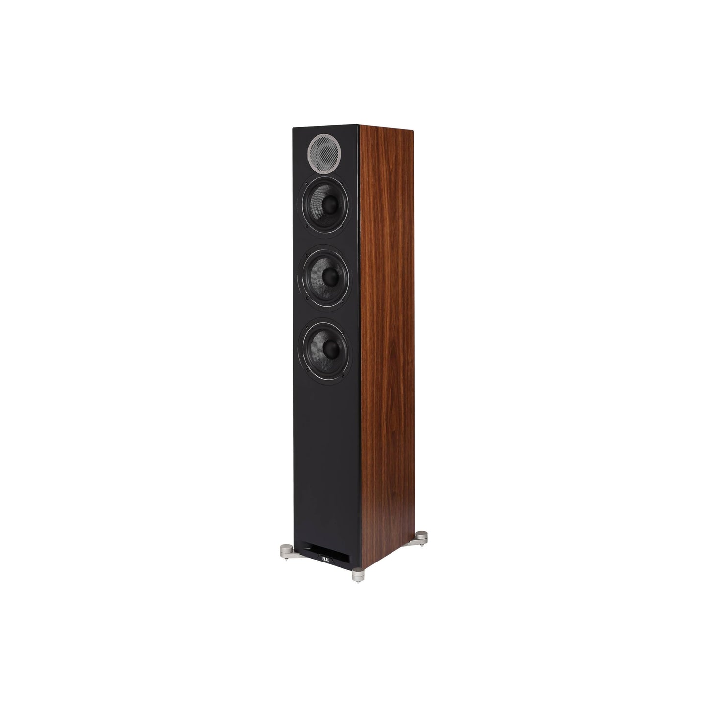 ELAC Debut Reference Floor Standing Speaker, Walnut or Oak Single Tower Speaker for Home Theater, Black Baffle with Walnut Sides