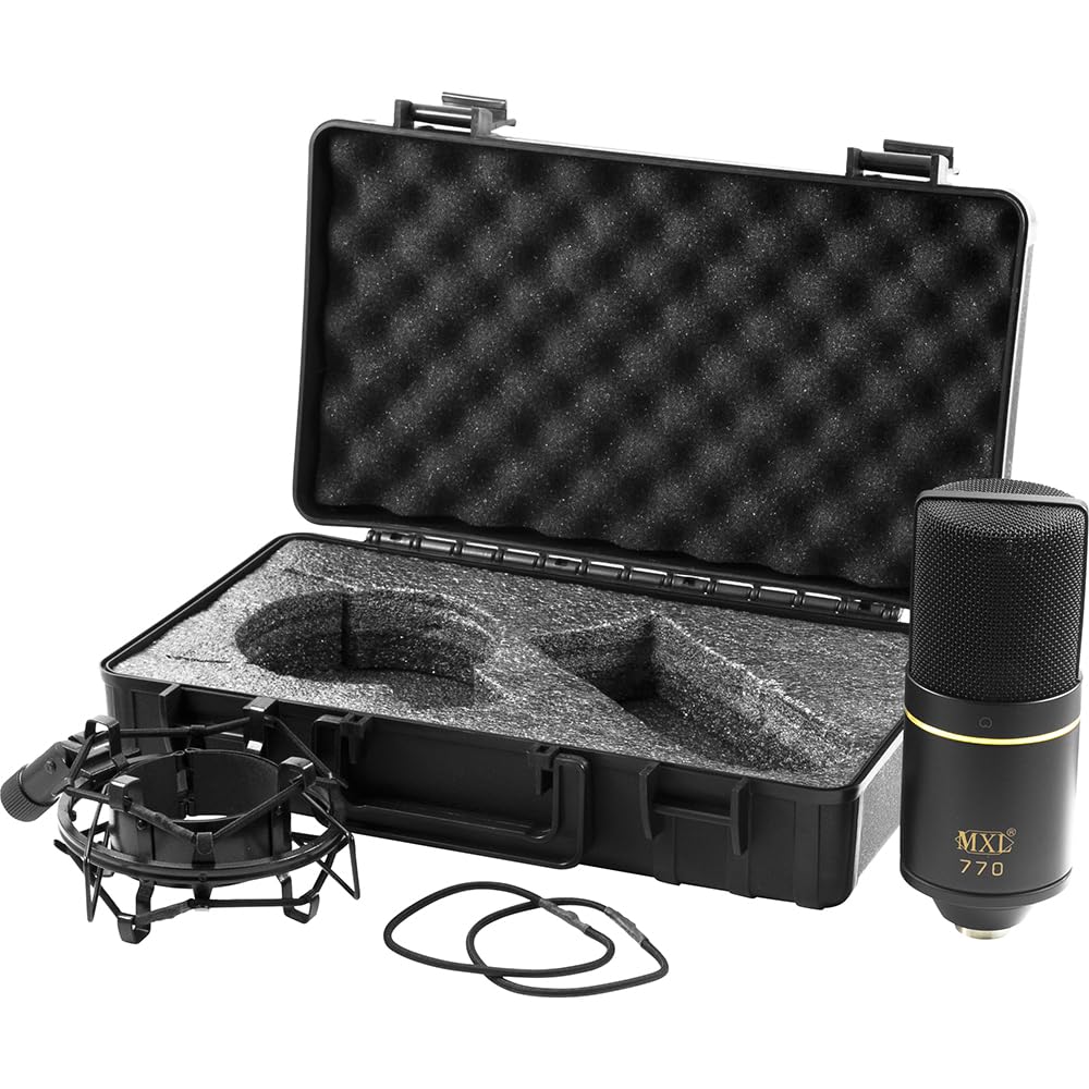 MXL 770 Condenser Microphone for Podcasting, Singing, Home Studio Recording, Gaming & Streaming | XLR | Large Diaphragm | Cardiod (Black)