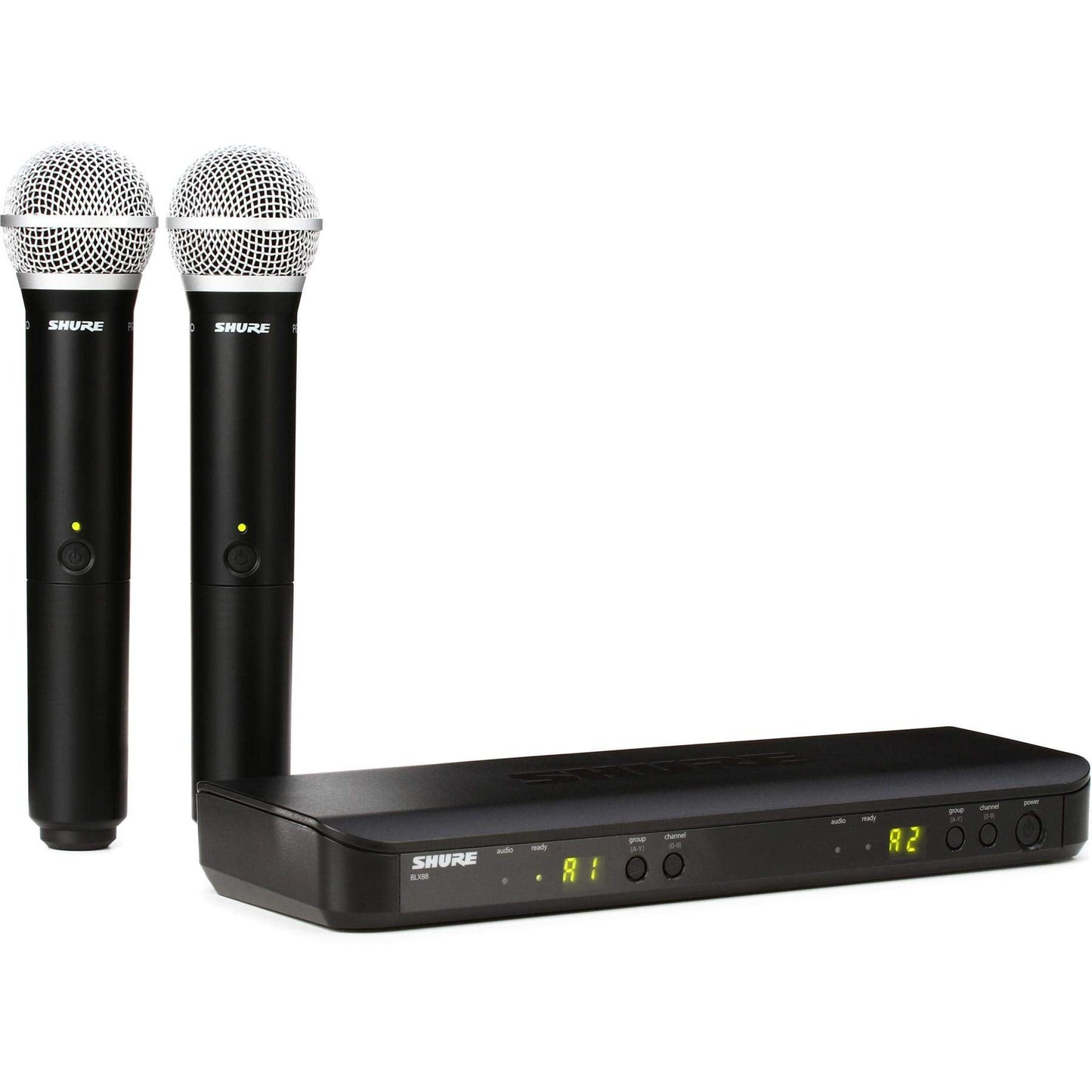 Shure BLX288/PG58 UHF Wireless Microphone System - Perfect for Church, Karaoke, Vocals - 14-Hour Battery Life, 300 ft Range | Includes (2) PG58 Handheld Vocal Mics, Dual Channel Receiver | H11 Band