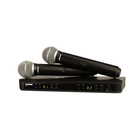 Shure BLX288/PG58 UHF Wireless Microphone System - Perfect for Church, Karaoke, Vocals - 14-Hour Battery Life, 300 ft Range | includes (2) PG58 Handheld Vocal Mics, Dual Channel Receiver | H10 Band