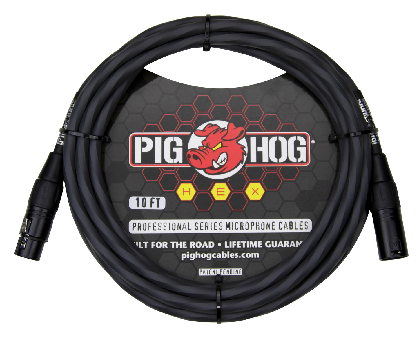 Pig Hog PHMH10GR Hex Series Microphone Cable 10-Feet Patent Pending 6 Sided Spiral Extrusion PVC Sleeve XLR - XLR connectors Grey