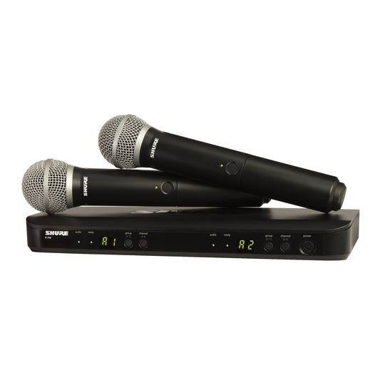 Shure BLX288/PG58 UHF Wireless Microphone System - Perfect for Church, Karaoke, Vocals - 14-Hour Battery Life, 300 ft Range | includes (2) PG58 Handheld Vocal Mics, Dual Channel Receiver | H8 Band