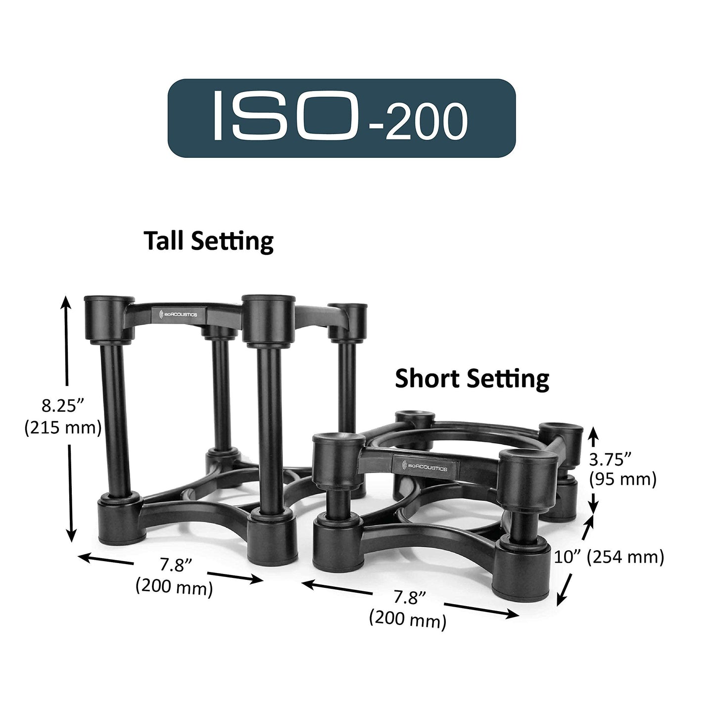 IsoAcoustics Iso-Stand Series Speaker Isolation Stands with Height & Tilt Adjustment: Iso-200 (7.8” x 10”) Pair