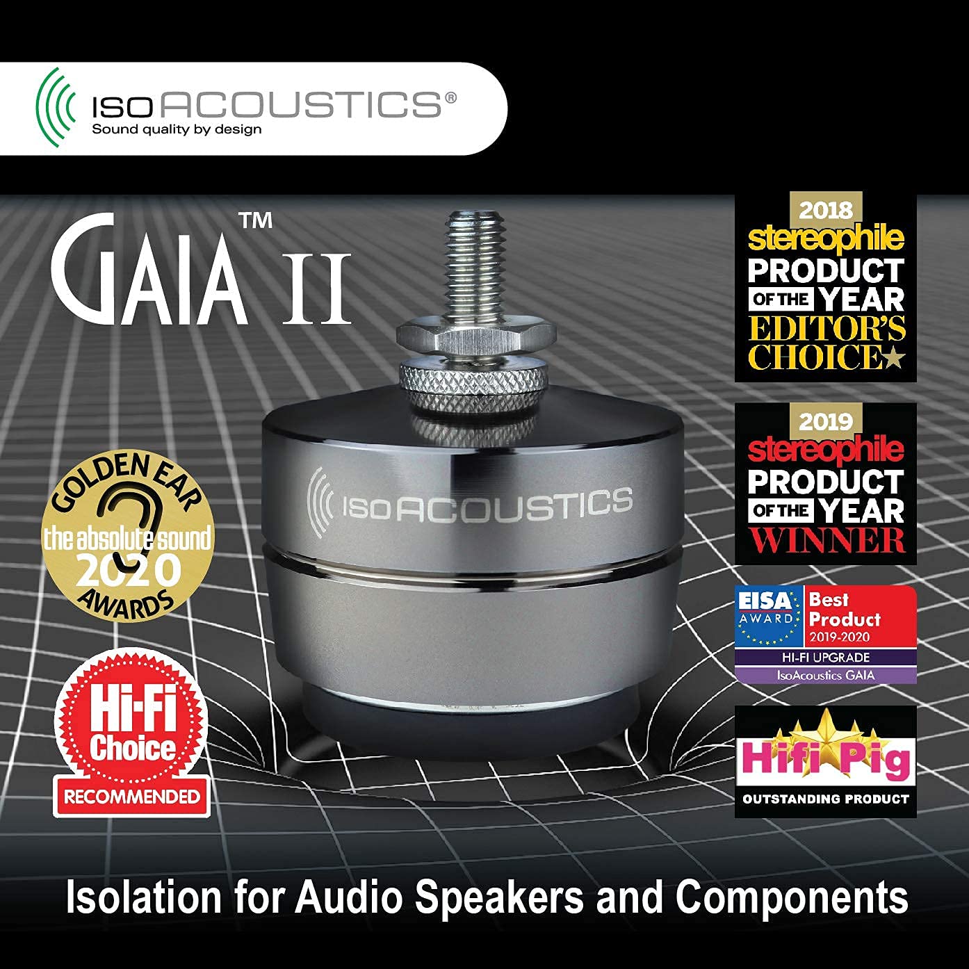 IsoAcoustics Gaia Series Isolation Feet for Speakers & Subwoofers (Gaia II, 120 lb max) – Set of 4