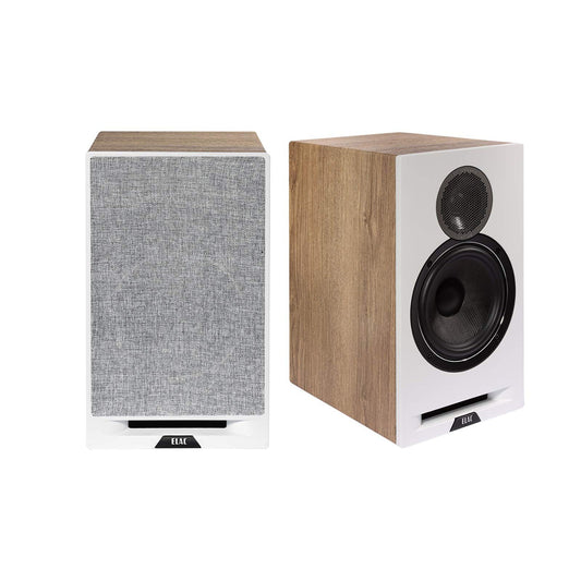 ELAC Debut Reference B6.2 Bookshelf Speakers - (Pair) White Baffle, Oak Cabinet