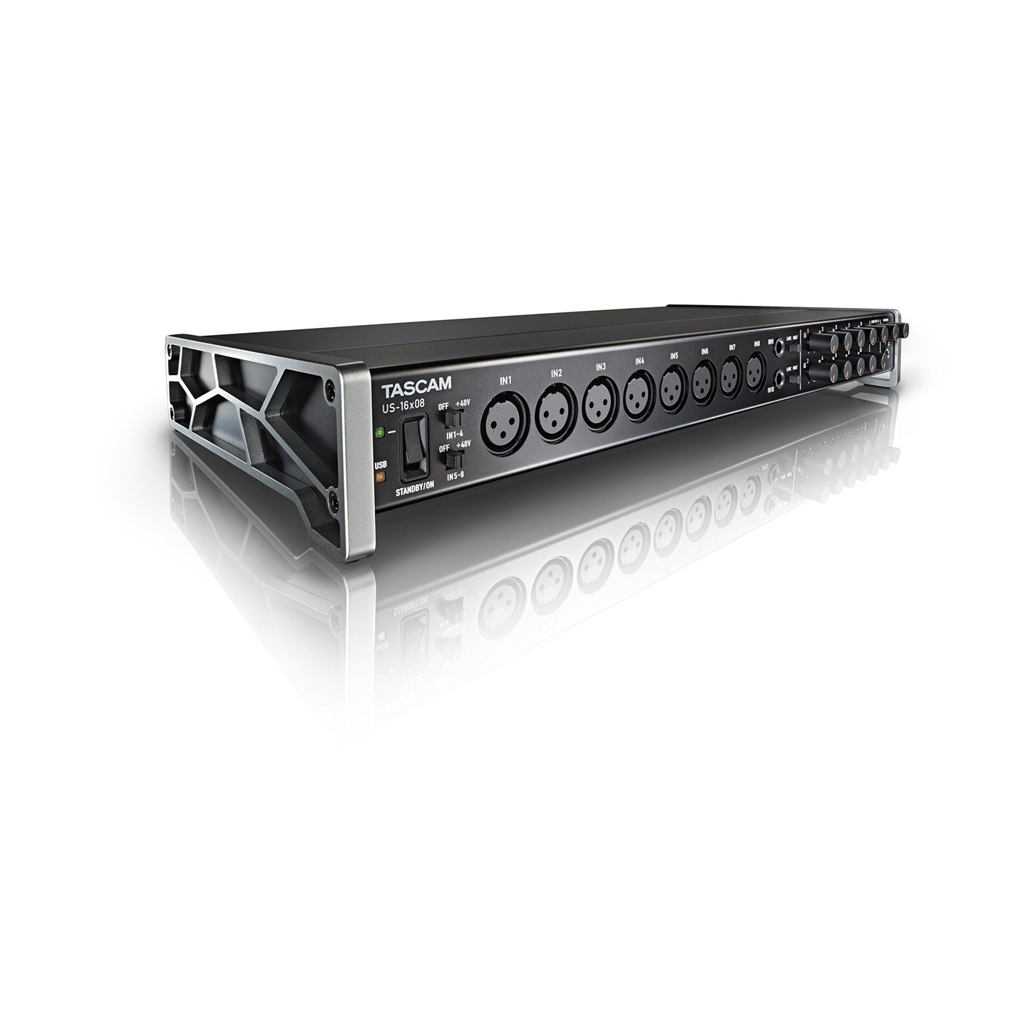 Tascam US-16x08 Rackmount USB Audio/MIDI Interface for Recording, Drum Recording, 8 XLR/8 1/4" Inputs, 8 Outputs, Control Software,Black