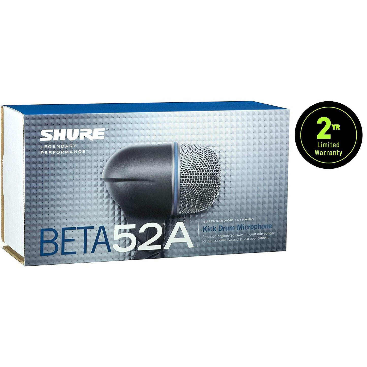 Shure BETA 52A Kick Drum Microphone - Supercardioid Dynamic Mic with High Output Neodymium Element, Locking Stand Adapter, Durabl Steel Mesh Grille and Shock Mount