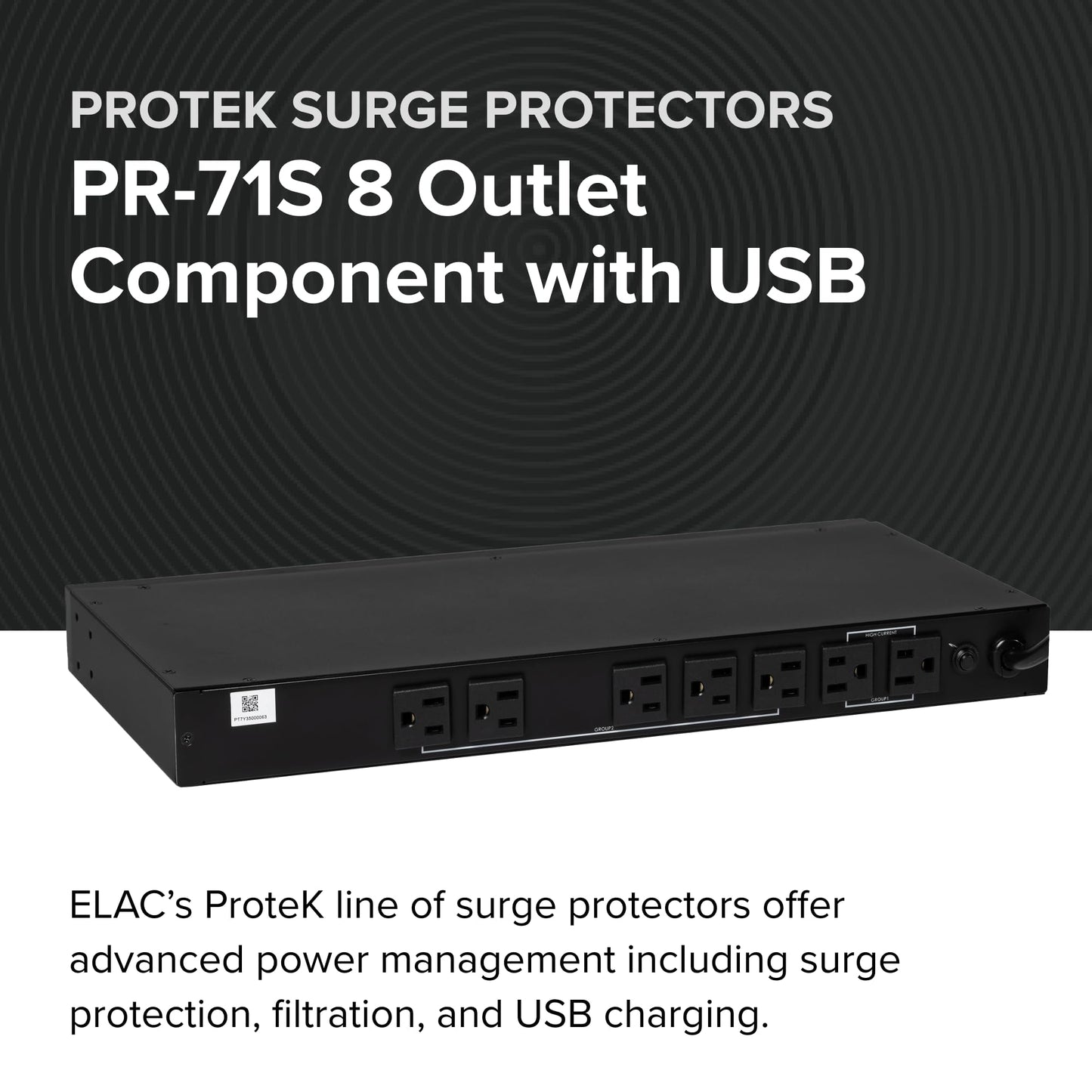 ELAC Protek PR-71S 8 Outlet Surge Protector with Dual USB - Advanced Power Protection and EMI/RFI Noise Filtration