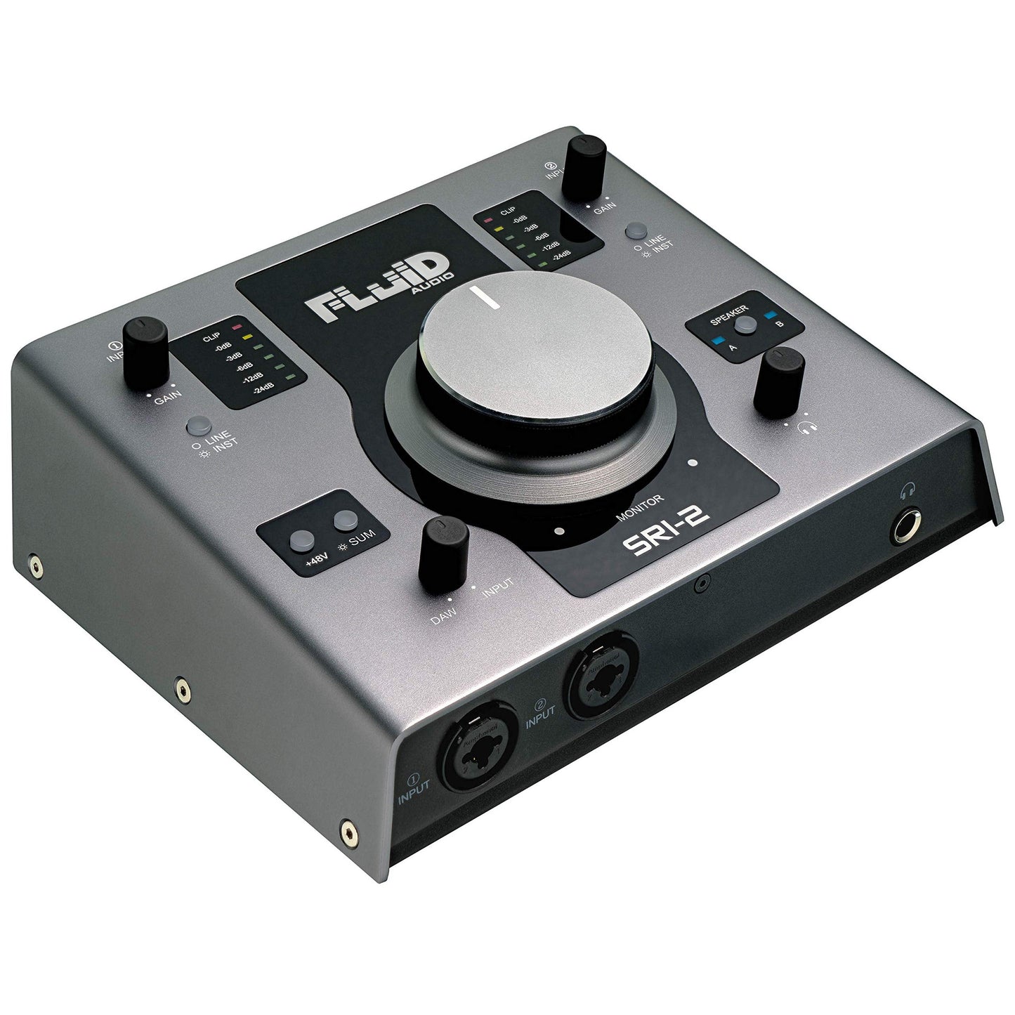 Fluid Audio SRI-2 : 2x2 USB desktop wedge w/24-bit/192kHz + 48v Phantom Power + 2X stereo monitor outputs + 2X Class A mic pres + Giant volume knob