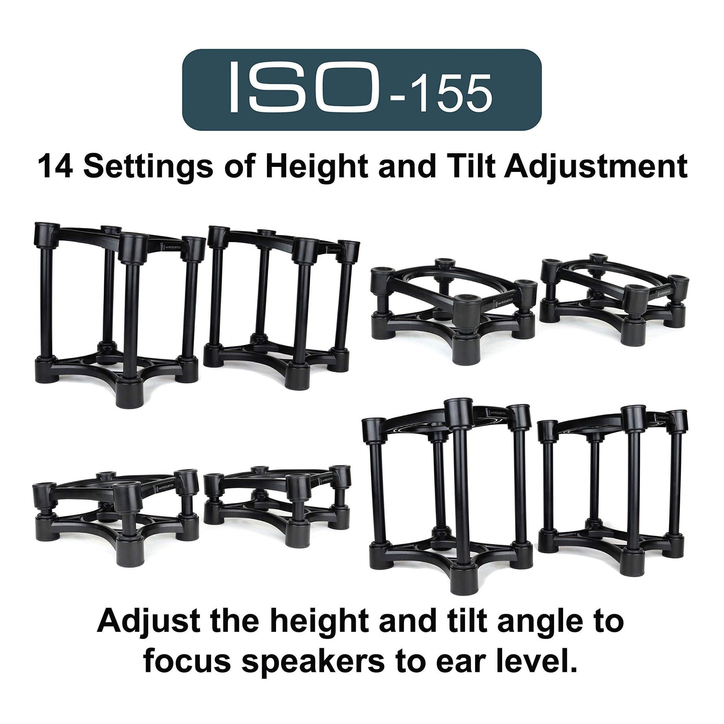 IsoAcoustics Iso-Stand Series Speaker Isolation Stands with Height & Tilt Adjustment: Iso-155 (6.1” x 7.5”) Pair