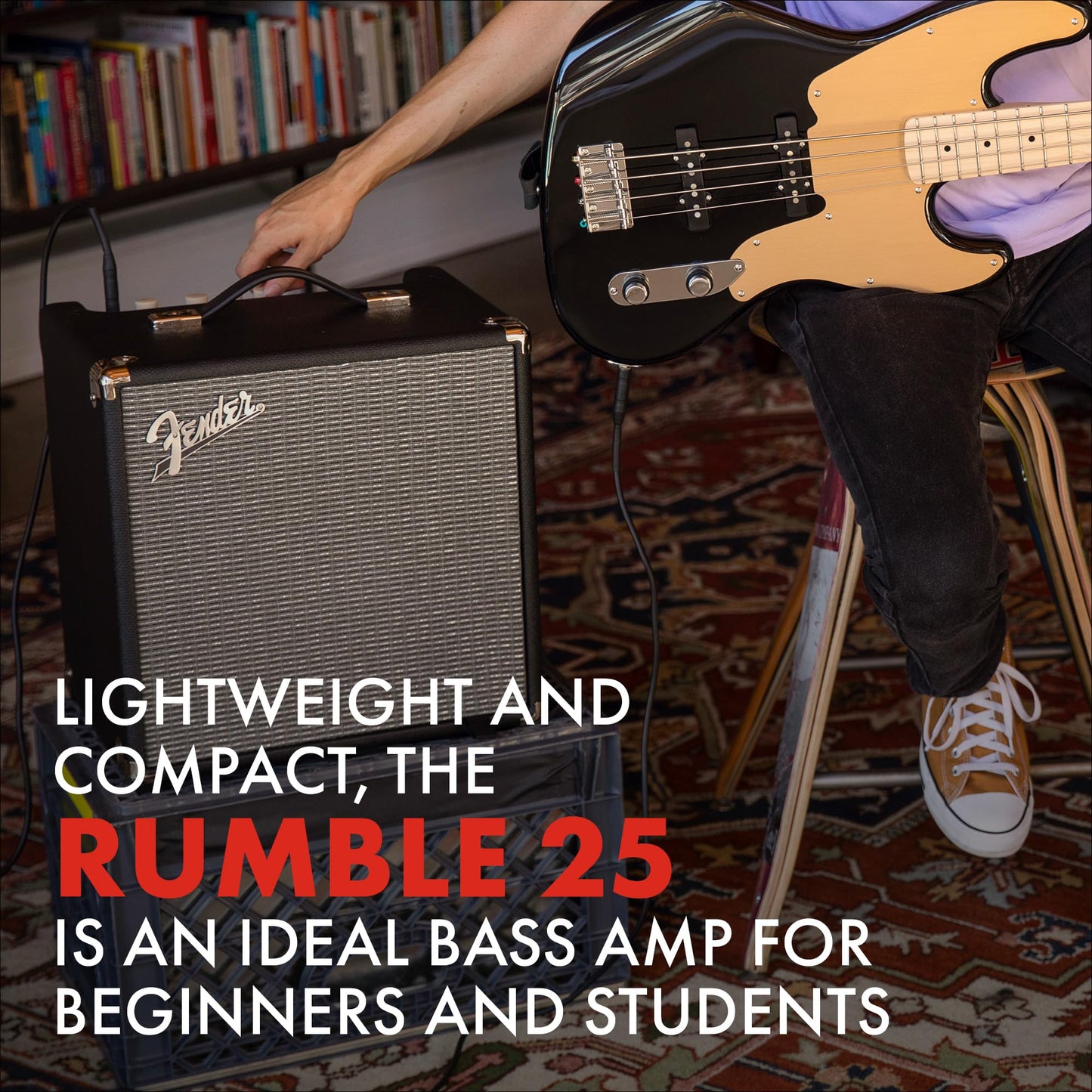 Fender Rumble 25 V3 Bass Amp for Bass Guitar, Bass Combo, 25 Watts, with 2-Year Warranty 8 Inch Speaker, with Overdrive Circuit and Mid-Scoop Contour Switch