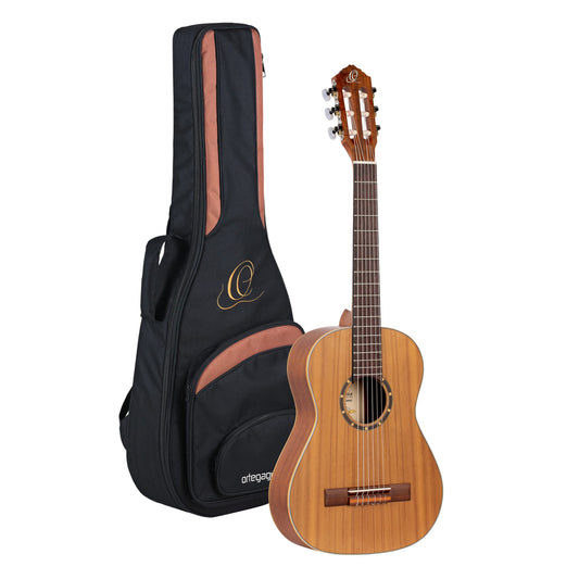 Ortega Guitars 6 String Family Series 1/2 Size Nylon Classical Guitar w/Bag, Right, Cedar Top-Natural-Satin, (R122-1/2)