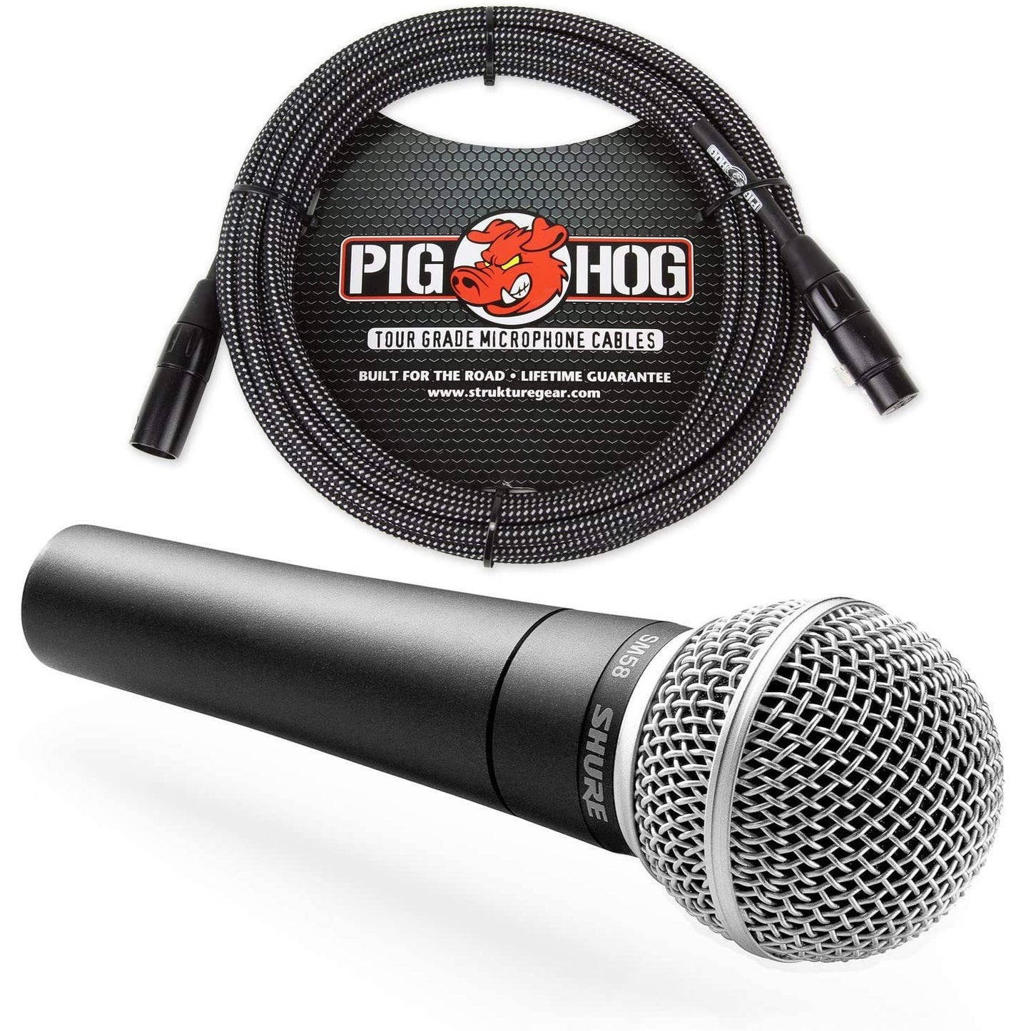 Shure SM58 Cardioid Vocal Microphone & Pig Hog Mic Cable, 20ft XLR - Bundle (Black)