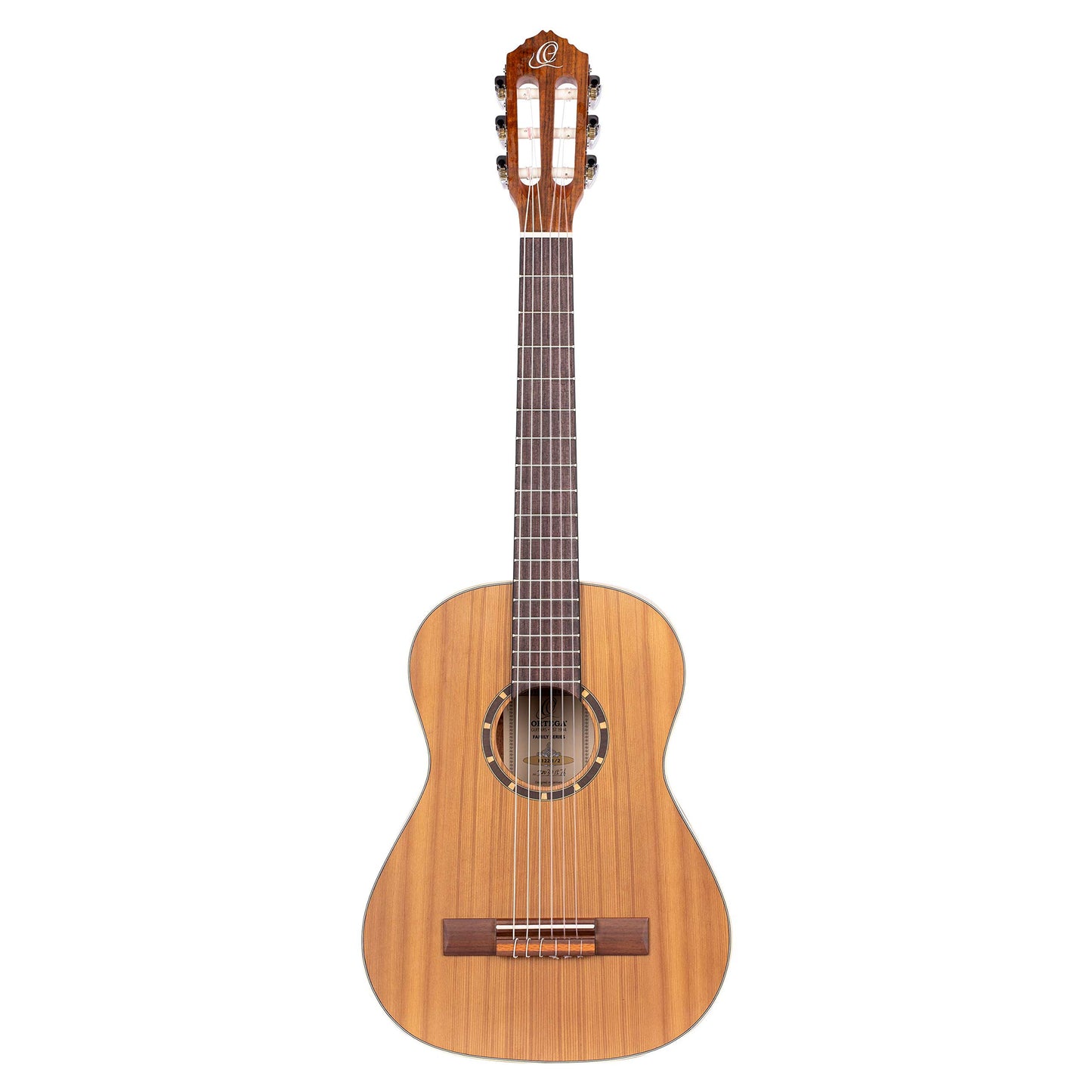 Ortega Guitars 6 String Family Series 1/2 Size Nylon Classical Guitar w/Bag, Right, Cedar Top-Natural-Satin, (R122-1/2)