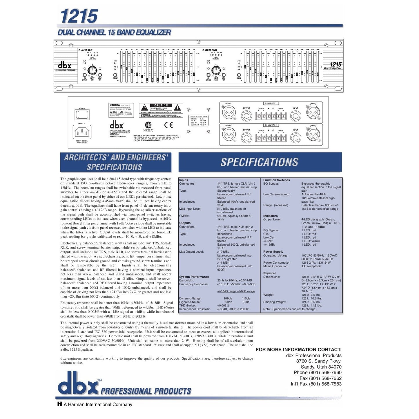 dbx 1215 Dual-Channel, 15-Band Graphic Equalizer