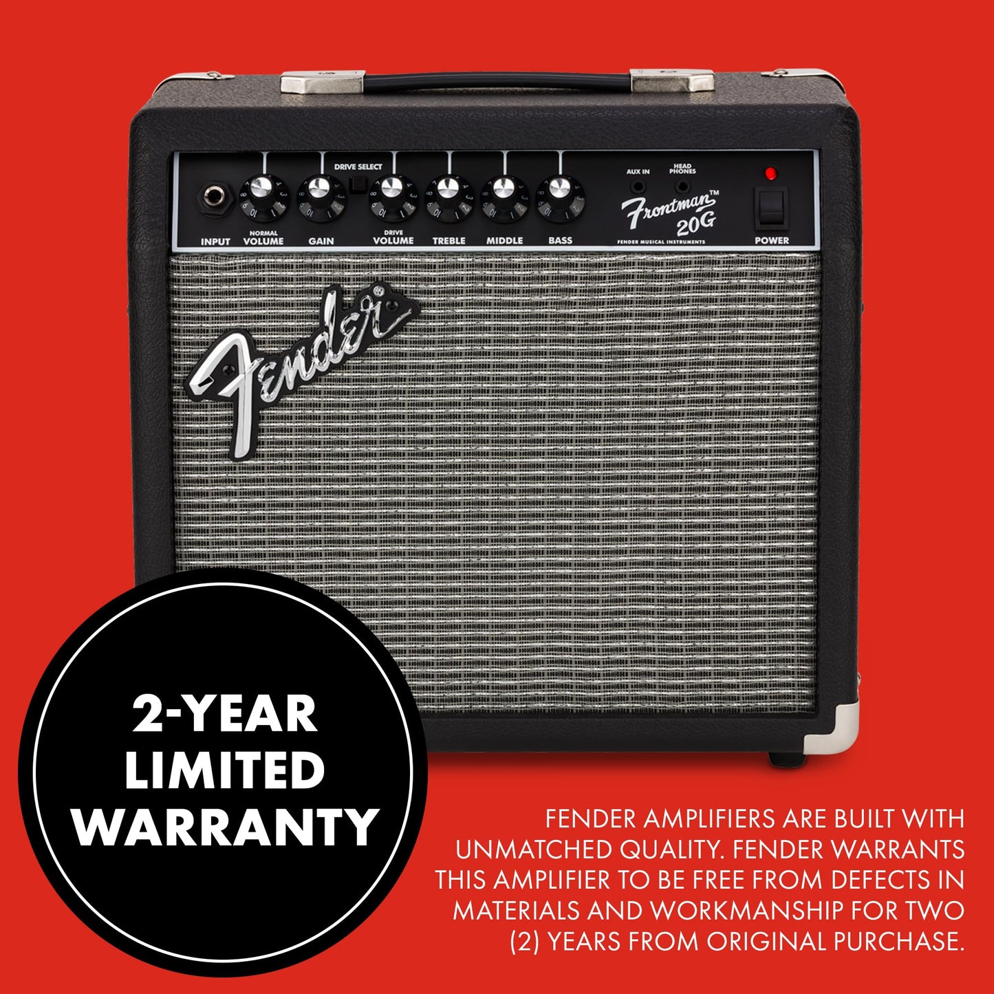 Fender Frontman 20G Guitar Amp, 20 Watts, with 2-Year Warranty 6 Inch Fender Special Design Speaker, 10x16x16 inches