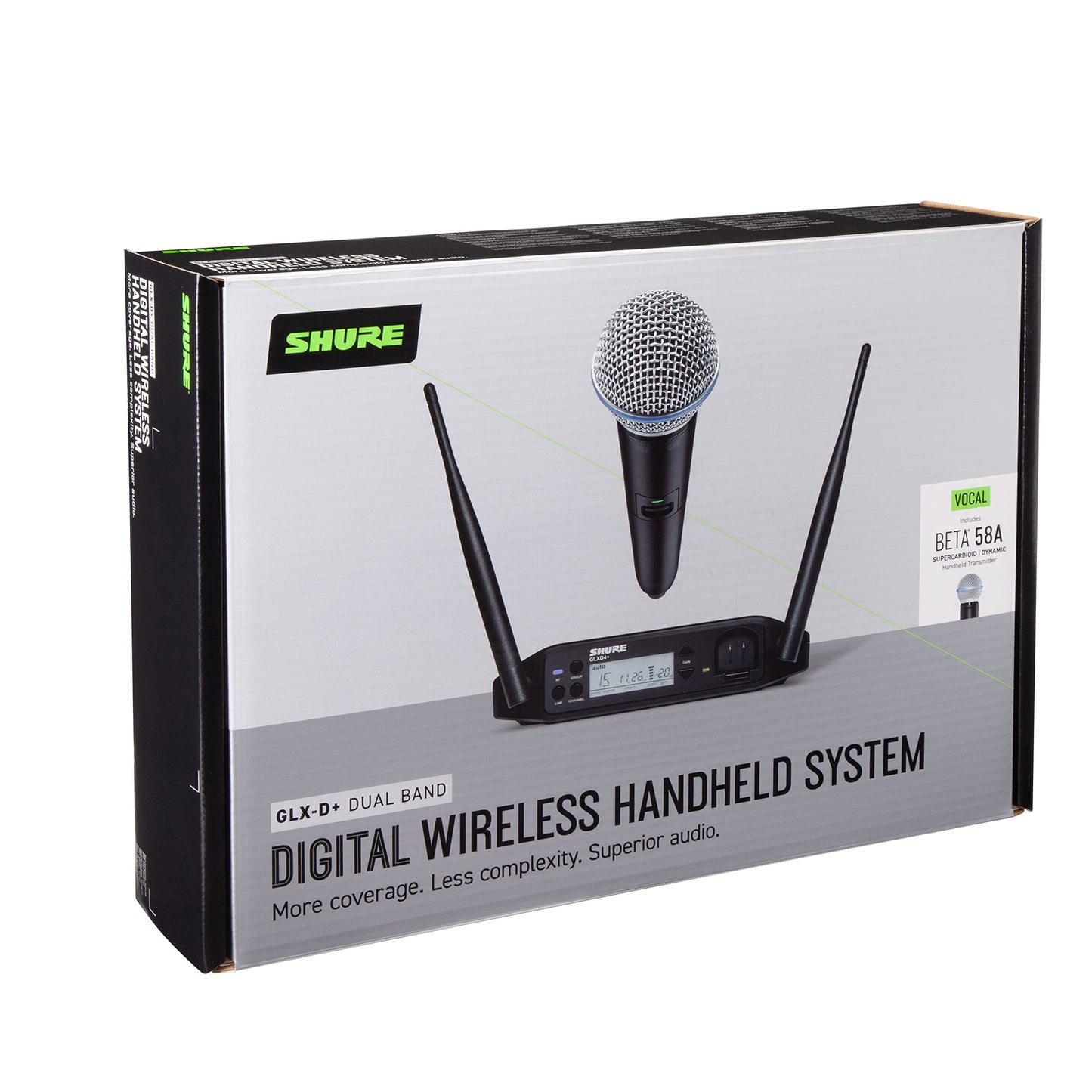 Shure GLXD24+/B58 Dual Band Pro Digital Wireless Microphone System for Church, Karaoke, Vocals - 12-Hour Battery Life, 100 ft Range | BETA 58A Handheld Vocal Mic, Single Channel Receiver