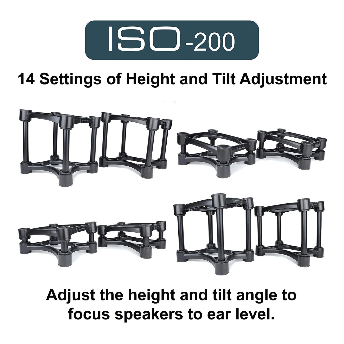 IsoAcoustics Iso-Stand Series Speaker Isolation Stands with Height & Tilt Adjustment: Iso-200 (7.8” x 10”) Pair