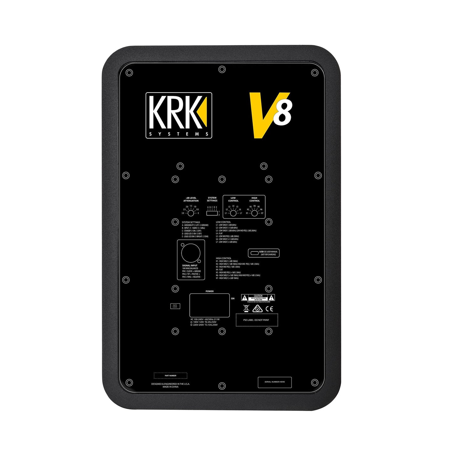 KRK V8 Series 4 8" 2-Way Powered Studio Reference Monitor, Black