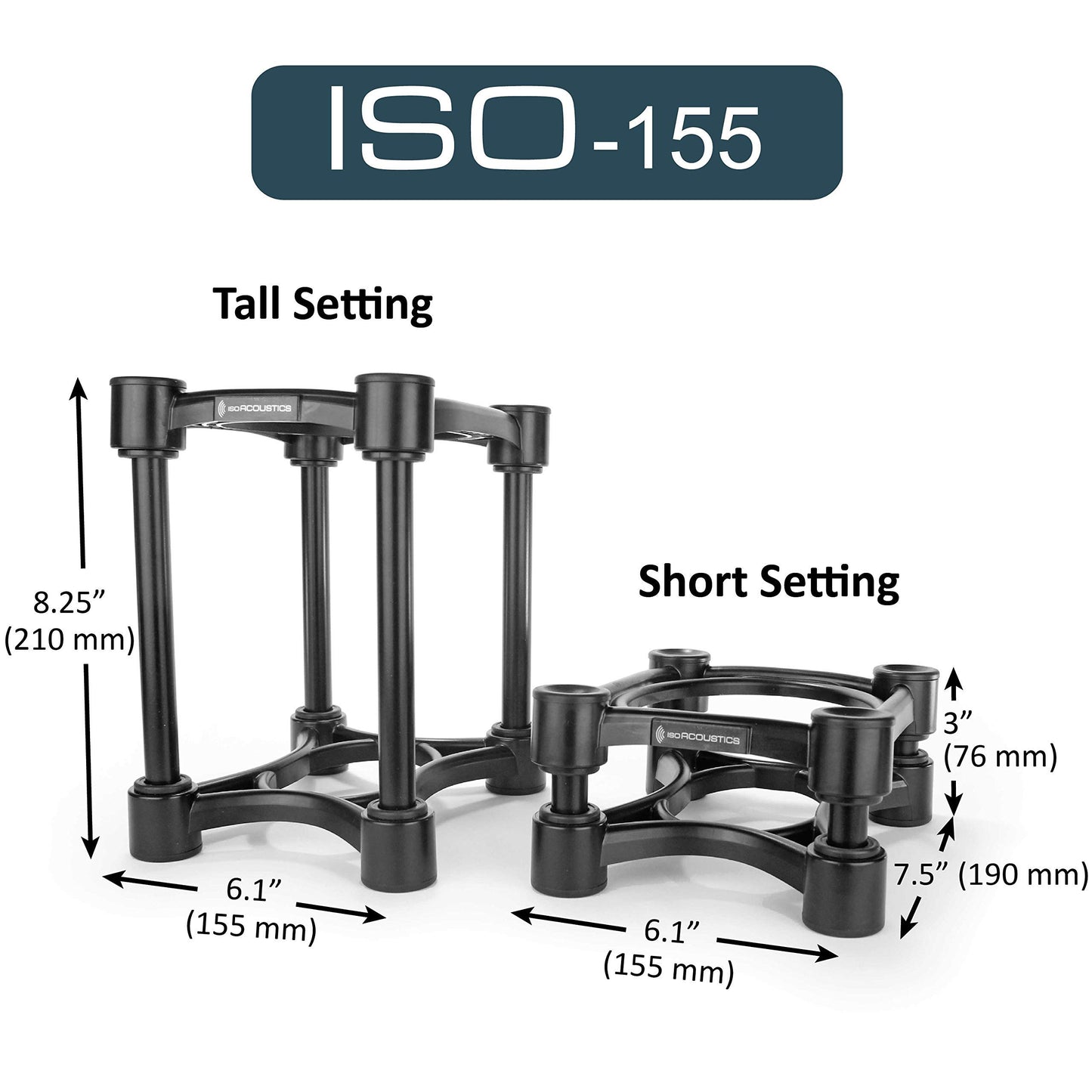 IsoAcoustics Iso-Stand Series Speaker Isolation Stands with Height & Tilt Adjustment: Iso-155 (6.1” x 7.5”) Pair