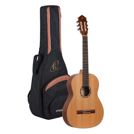 Ortega Guitars 6 Family Series Size Nylon String Classical Guitar w/Bag, Right, Cedar Top-Natural-Satin, Full - Slim Neck (R122SN)