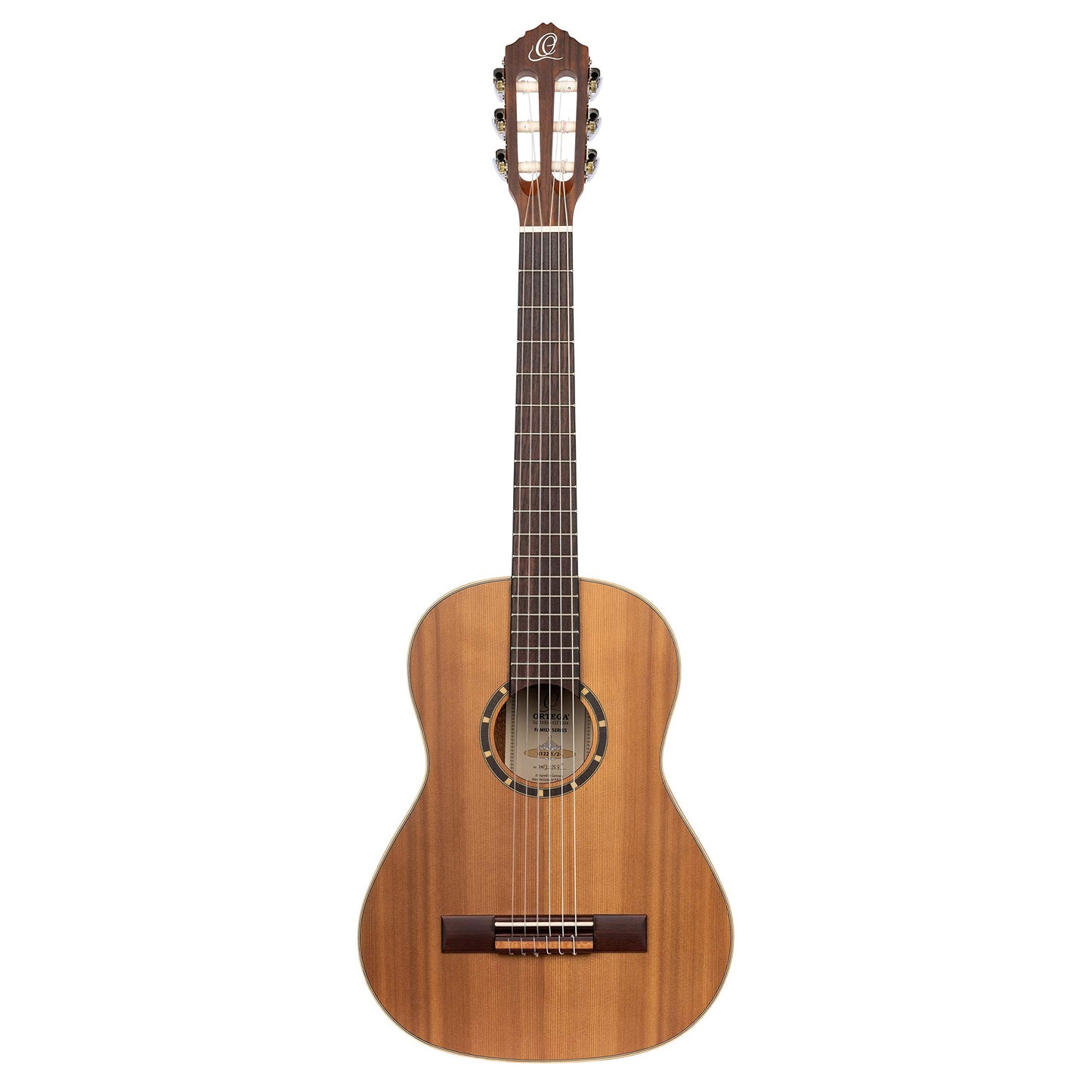 Ortega Guitars 6 String Family Series 1/2 Size Left-Handed Nylon Classical Guitar w/Bag, Cedar Top-Natural-Satin, (R122-1/2-L)